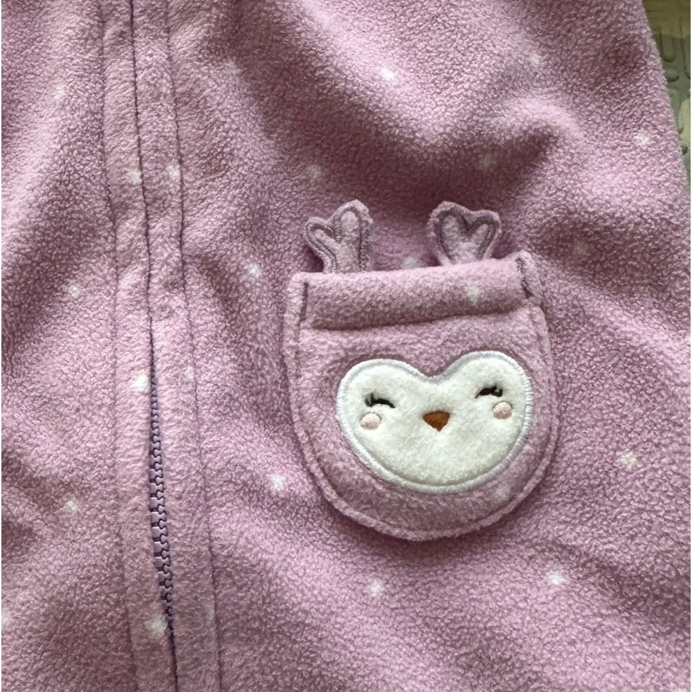 Carters Baby Girl Zip Up Hooded Onesie Newborn Purple & White